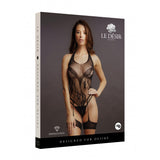Le Desir Crotchless Rhinestone Halter Teddy Black