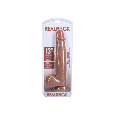 Realrock Extra Long Realistic Dildo With Balls 13 Inch Tan