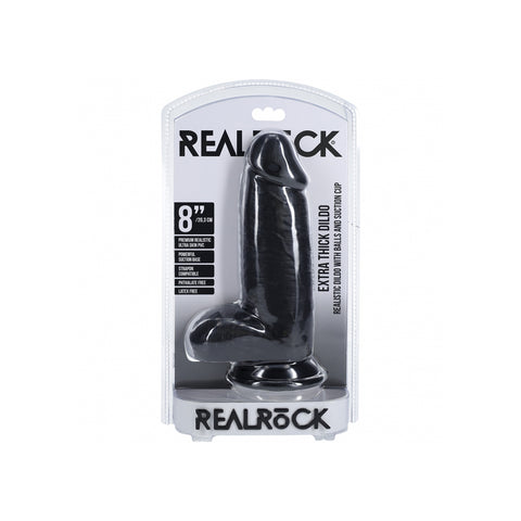 Realrock Extra Thick Realistic Dildo With Balls 8 Inch Black