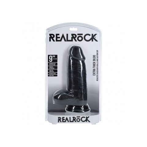 Realrock Extra Thick Realistic Dildo With Balls 9 Inch Black