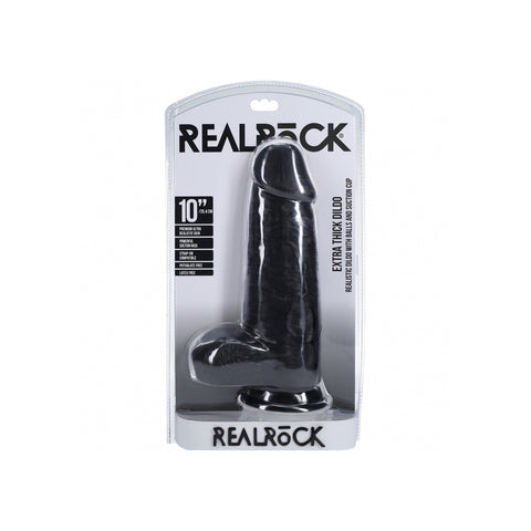 Realrock Extra Thick Realistic Dildo With Balls 10 Inch Black