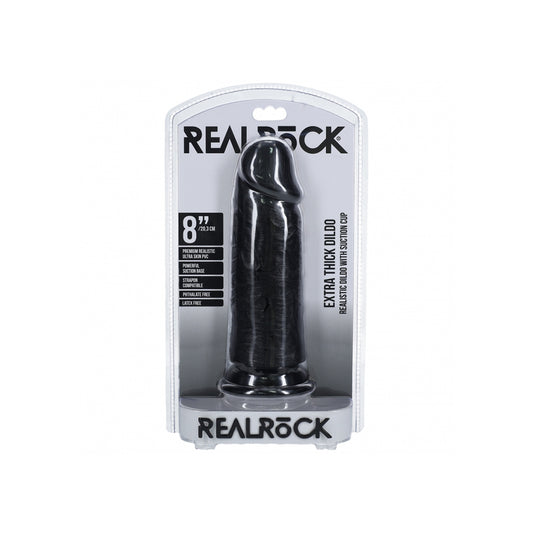Realrock Extra Thick Realistic Dildo No Balls 8 Inch Black