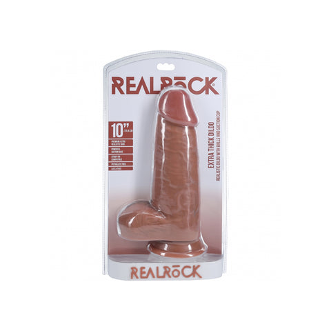 Realrock Extra Thick Realistic Dildo With Balls 10 Inch Tan