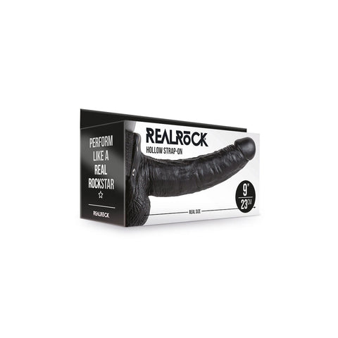 Realrock Hollow Strap-On With Balls 9 Inch Black