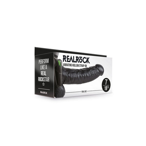 Realrock Vibrating Hollow Strap-On With Balls 7 Inch Black