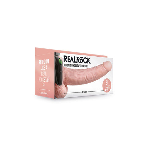 Realrock Vibrating Hollow Strap-On With Balls 9 Inch Flesh