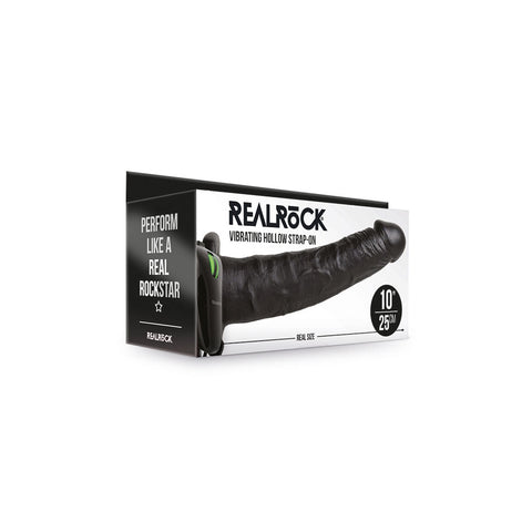 Realrock Vibrating Hollow Strap-On No Balls 10 Inch Black