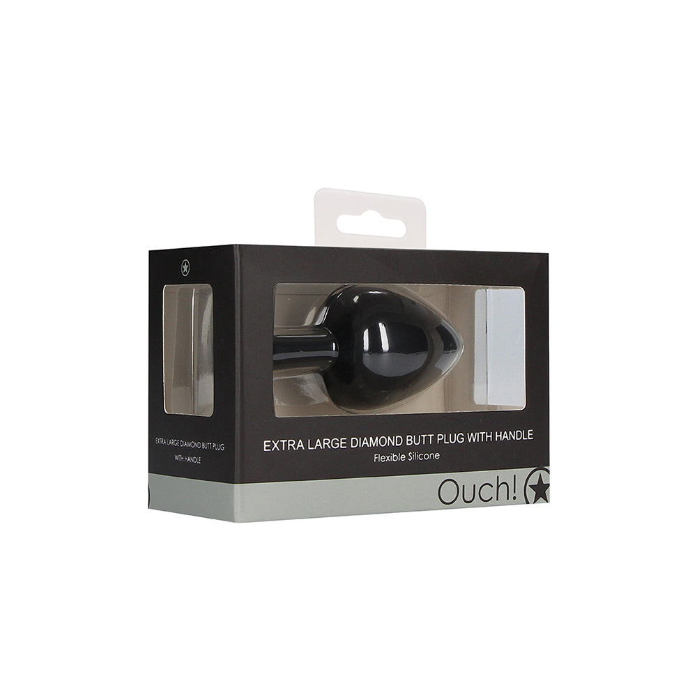 Extra Large Diamond Butt Plug With Handle Black