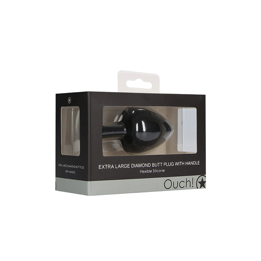 Extra Large Diamond Butt Plug With Handle Black