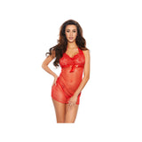 Lace And Mesh Babydoll Set Red O/S