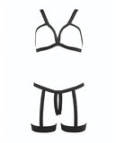 Kitten Teaser Strappy Open Cup Bra & Open Panty W/leg Straps Black O/s