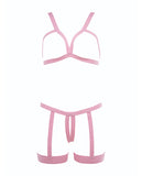 Kitten Teaser Strappy Open Cup Bra & Open Panty W/leg Straps Pink O/s