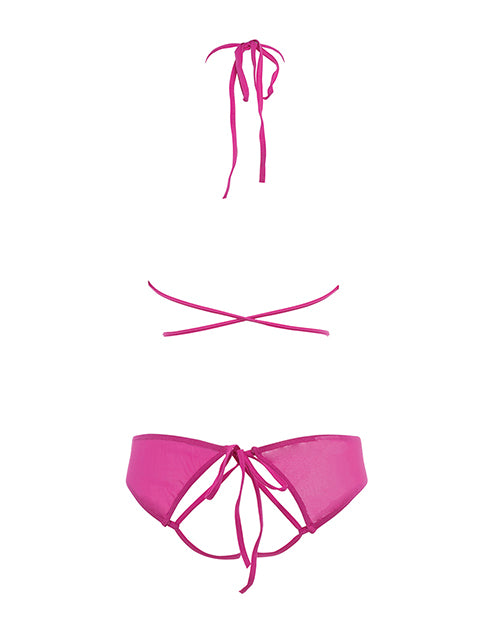 Allure Marley Mesh Peek A Boo Top & Open Panty Hot Pink S/m