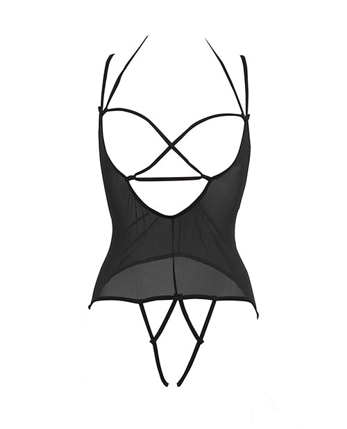 Allure Angelina Sheer Mesh Under Bust Teddy Black L/xl
