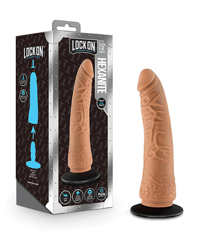 Blush Lock On 7.5 Inch Hexanite Dildo W-suction Cup Adapter - Mocha