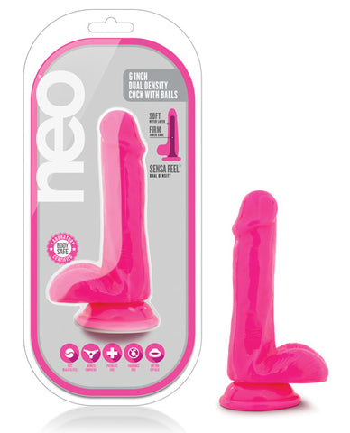 Blush Neo 6 Inch Dual Density Cock W-balls - Neon Pink