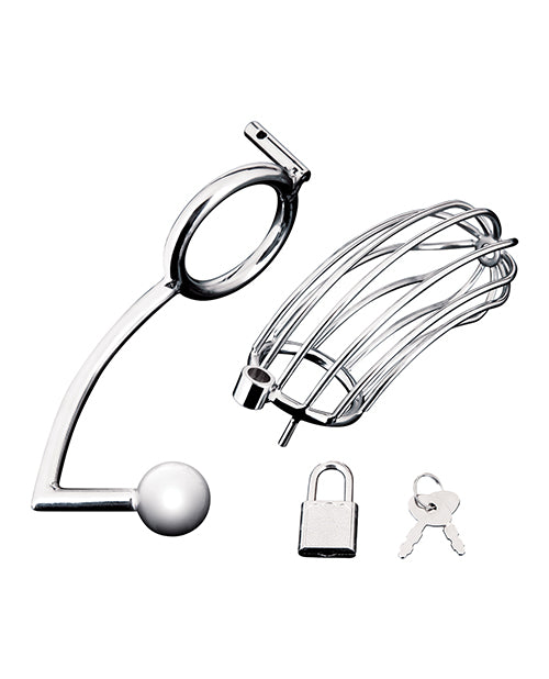 Blue Line Cock Cage W-anal Stimulator - Silver