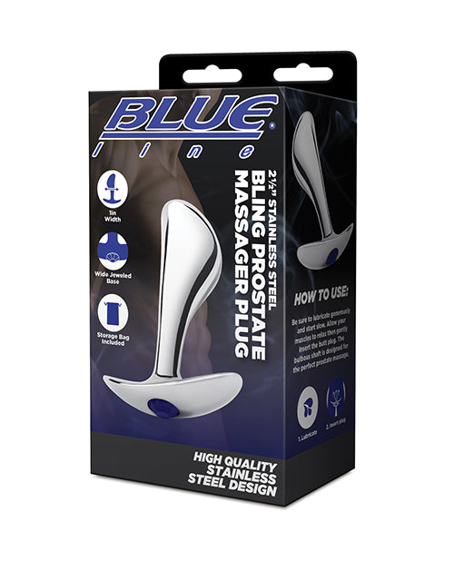 Blue Line 2.5 Inch  Stainless Steal Bling Prostate Massager Plug
