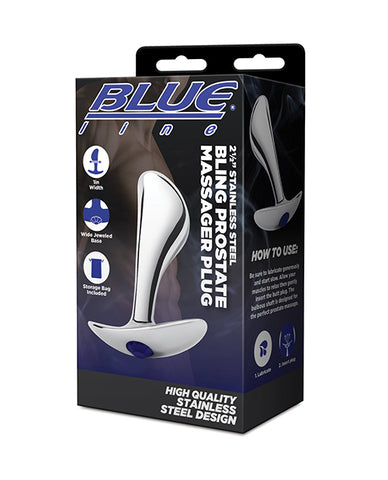 Blue Line 2.5 Inch  Stainless Steal Bling Prostate Massager Plug