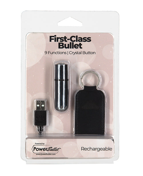 First Class Mini Rechargeable Bullet W-crystal - 9 Functions Silver