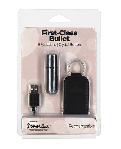 First Class Mini Rechargeable Bullet W-crystal - 9 Functions Silver