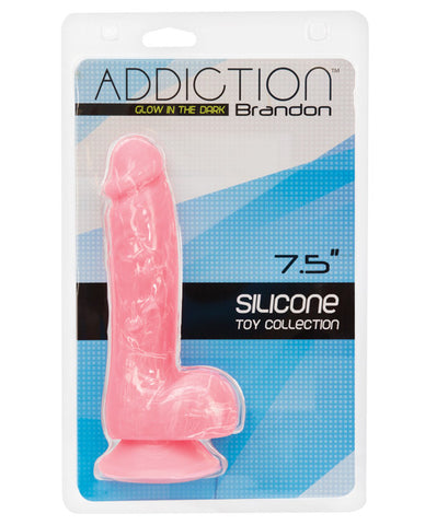 Addiction Brandon 7.5 Inch Glow In The Dark Dildo - Pink