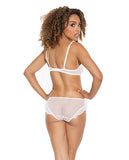 Stretch Mesh Ruffled Crotchless Teddy White Sm