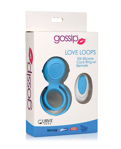 Curve Toys Gossip Love Loops 10x Silicone Cock Ring W/remote - Azure