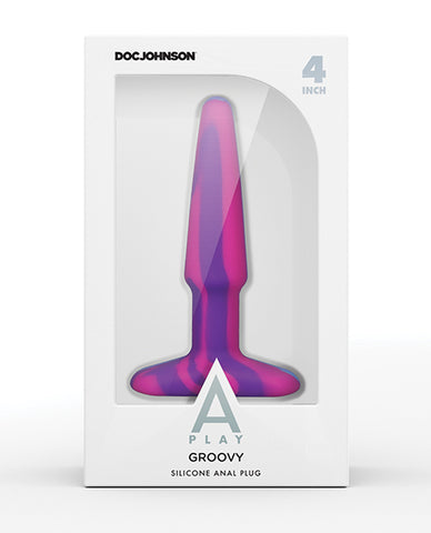 A Play 4 Inch Groovy Silicone Anal Plug - Multicolor-pink