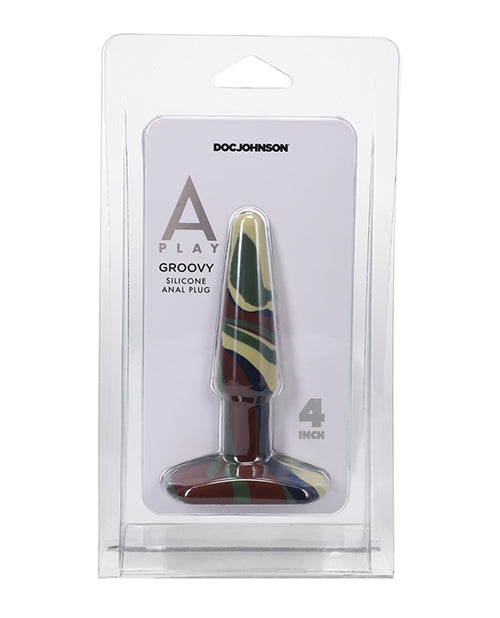 A Play 4 Inch Groovy Silicone Anal Plug - Camouflage