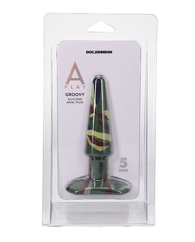 A Play 5 Inch Groovy Silicone Anal Plug - Camouflage