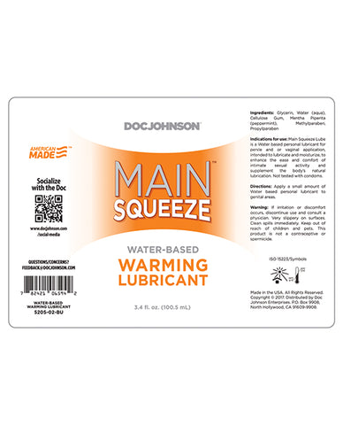 Main Squeeze Warming Water-based Lubricant - 3.4 Oz