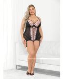 'embroidered Hearts Lace & Mesh Bustier Black/pink 2x