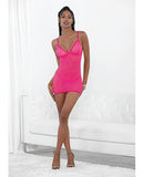 Neon Honeycomb Chemise W/strappy Back & G-string Neon Pink Sm