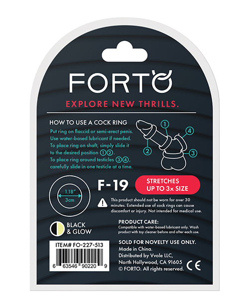 Forto F-19 Two Tone Liquid Silicone Cock Ring - Black-glow In The Dark