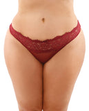 Bottoms Up Ivy Eyelash Lace Panty W-criss Cross Back & Bow Trims Garnet Qn