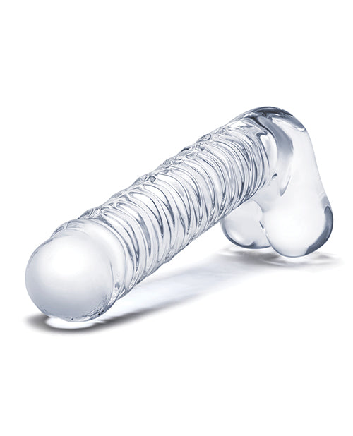 Glas 8 Inch Realistic Ribbed Glass G-spot Dildo W-balls - Clear