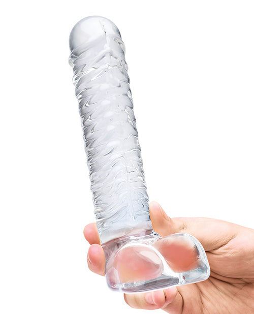 Glas 8 Inch Realistic Ribbed Glass G-spot Dildo W-balls - Clear