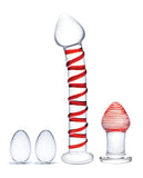 Glas 4 Pc Mr. Swirly Set W-glass Kegel Balls & 3.25 Inch Butt Plug - Red