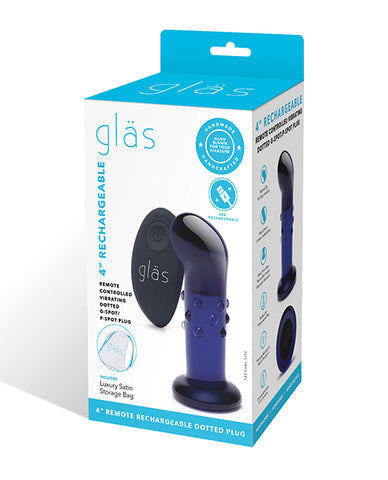 Glas 4 Inch Rechargeable Vibrating Dotted G Spot/p Spot Plug - Blue