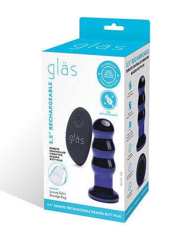 Glas 3.5 Inch Rechargeable Vibrating Beaded Butt Plug - Blue