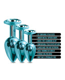 Nixie Metal Butt Plug Trainer Set W/inlaid Jewel - Blue Metallic