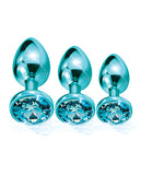 Nixie Metal Butt Plug Trainer Set W/inlaid Jewel - Blue Metallic