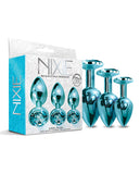 Nixie Metal Butt Plug Trainer Set W/inlaid Jewel - Blue Metallic