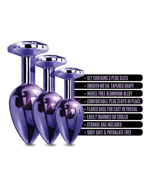 Nixie Metal Butt Plug Trainer Set W/inlaid Jewel - Purple Metallic