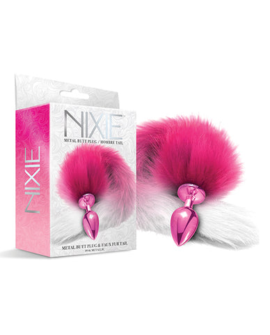 Nixie Metal Butt Plug W-faux Fur Tail - Pink Metallic