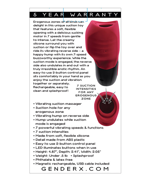 Gender X Body Kisses Vibrating Suction Massager - Red-black