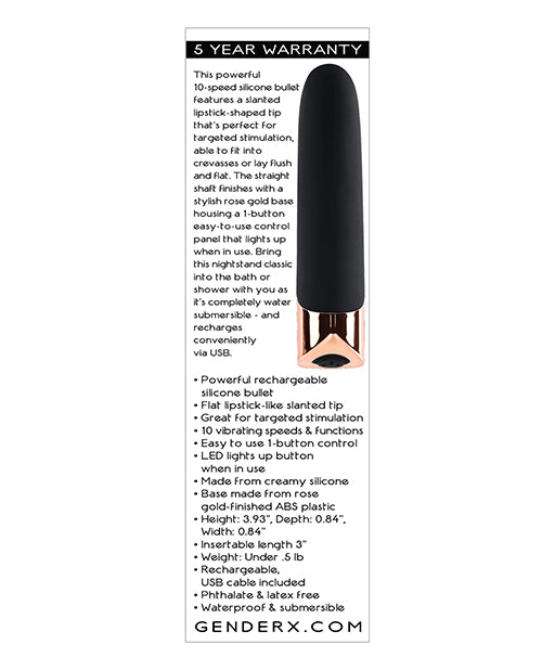 Gender X The Gold Standard Rechargeable Silicone Bullet - Black-rose Gold