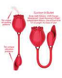 Wild Rose Rechargeable Silicone Suction & Bullet Vibrator - Red