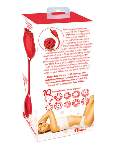 Wild Rose Rechargeable Silicone Suction & Bullet Vibrator - Red